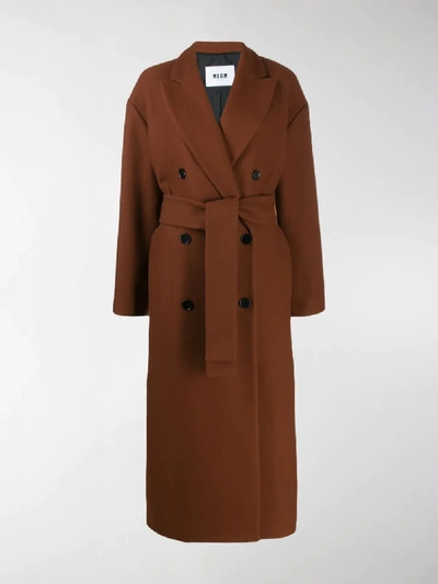 Shop Msgm Double-breasted Virgin Wool Coat In Brown