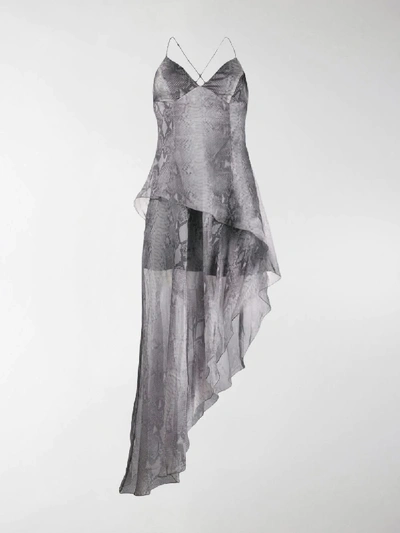 Shop Amiri Snake Printed Long Dress In Silver