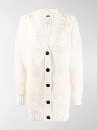 Shop Msgm Ribbed Knit Cardigan In White