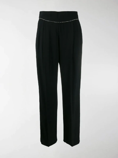 Shop Msgm Crystal Embellished Trousers In Black