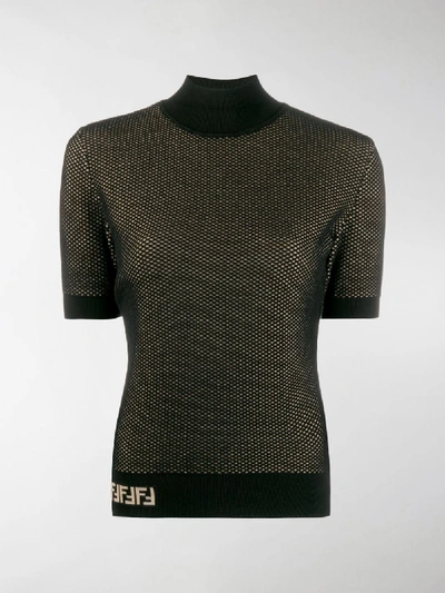 Shop Fendi Double-layer Mesh-knit Top In Black