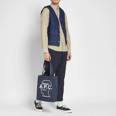 Shop Apc A.p.c. X Brain Dead Denim Tote Bag In Blue