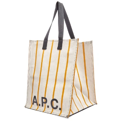 Shop Apc A.p.c. Pinstripe Logo Shopper Bag In Neutrals