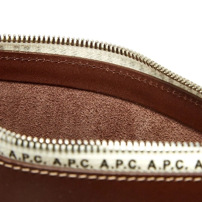 Shop Apc A.p.c. Jacob Leather Zip Logo Pouch In Brown