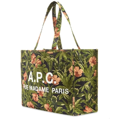 Shop Apc A.p.c. Floral Print Logo Shopper Bag In Green
