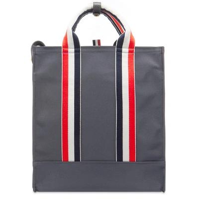 Shop Thom Browne Grosgrain Strap Tote Bag In Grey