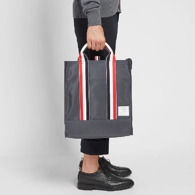 Shop Thom Browne Grosgrain Strap Tote Bag In Grey