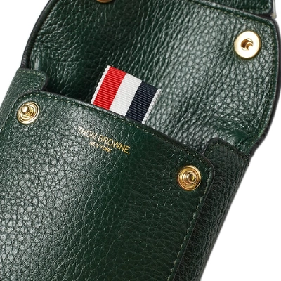 Shop Thom Browne Leather Phone Holder Bag With Grosgrain Strap In Green