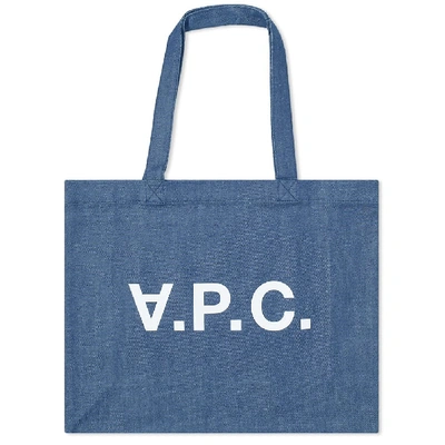 Shop Apc A.p.c. Daniel Logo Tote Bag In Blue