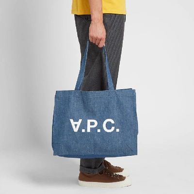 Shop Apc A.p.c. Daniel Logo Tote Bag In Blue