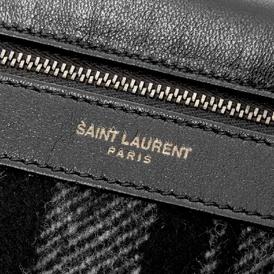 Shop Saint Laurent Flannel Check Zip Shoulder Bag In Black