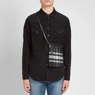 Shop Saint Laurent Flannel Check Zip Shoulder Bag In Black