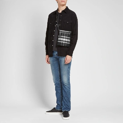 Shop Saint Laurent Flannel Check Zip Shoulder Bag In Black