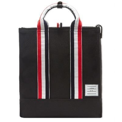 Shop Thom Browne Grosgrain Strap Tote Bag In Black