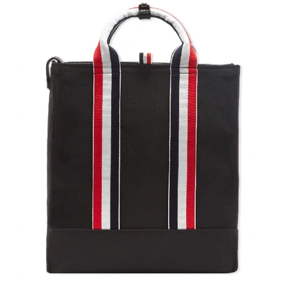 Shop Thom Browne Grosgrain Strap Tote Bag In Black