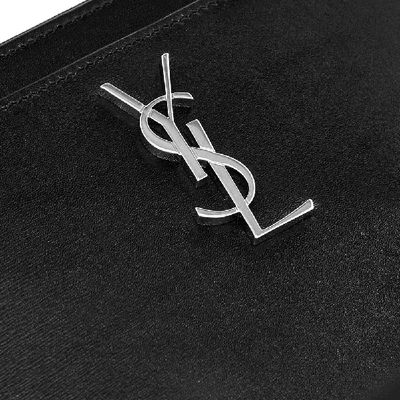 Shop Saint Laurent Ysl Metal Logo Zip Pouch In Black
