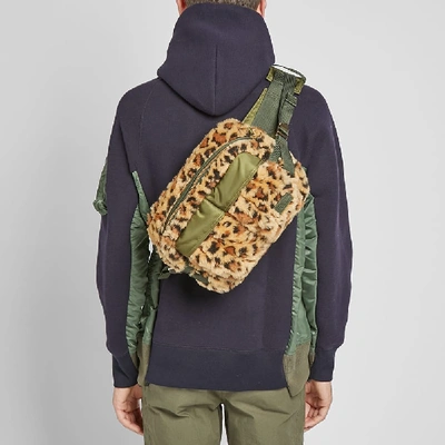 Shop Sacai X Porter-yoshida & Co. Leopard Faux Fur Waist Bag In Green