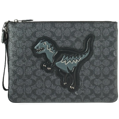 Shop Coach Rexy Signature Pouch In Grey