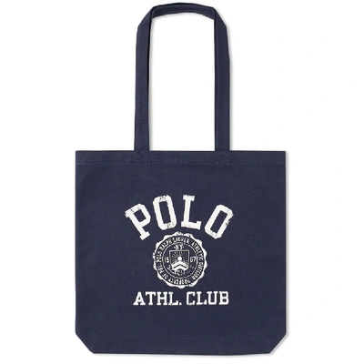 Shop Polo Ralph Lauren Logo Canvas Tote Bag In Blue