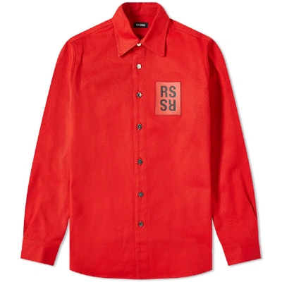 Shop Raf Simons Denim Shirt Jacket In Red