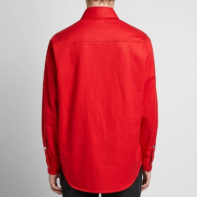 Shop Raf Simons Denim Shirt Jacket In Red