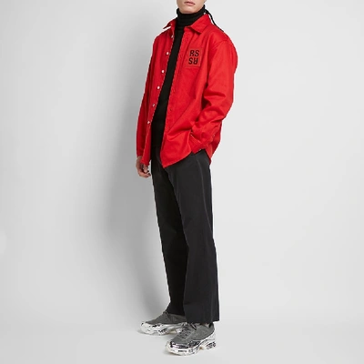 Shop Raf Simons Denim Shirt Jacket In Red
