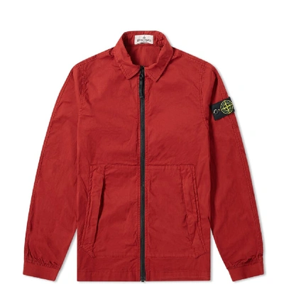 Stone Island Junior Zip Through Garment Dyed Shirt Jacket In Red | ModeSens