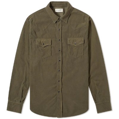 Shop Saint Laurent Classic Western Corduroy Shirt In Green