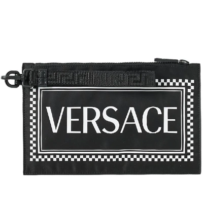 Shop Versace Box Logo Zip Pouch In Black