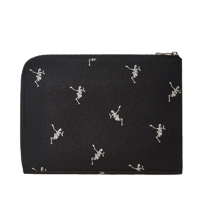 Shop Alexander Mcqueen Dancing Skeleton Small Zip Pouch In Black