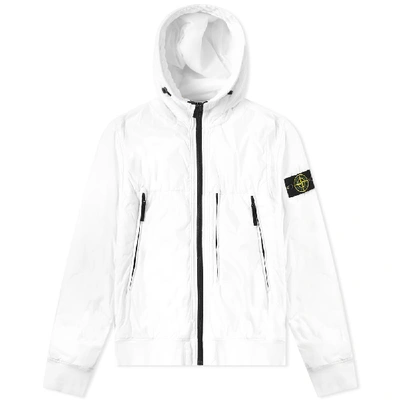 Shop Stone Island Garment Dyed Crinkle Reps Ny Piping Hooded Jacket In White