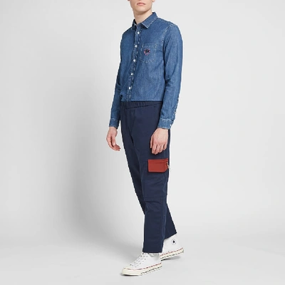 Shop Kenzo Tapered Cropped Cargo Pant In Blue