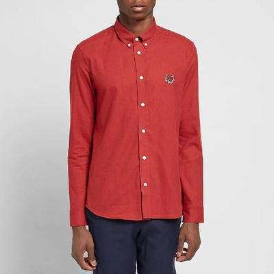Shop Kenzo Button Down Twill Oxford Shirt In Red