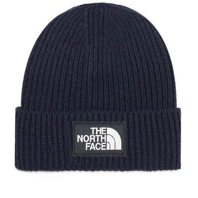 Shop The North Face Logo Box Cuffed Beanie In Blue