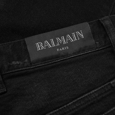 Shop Balmain Destroyed Slim Jean In Black