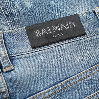 Shop Balmain Slim Biker Distressed Jean In Blue