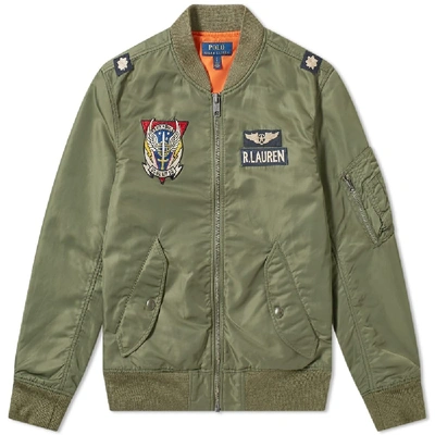 Shop Polo Ralph Lauren Ma-1 Patch Bomber Jacket In Green