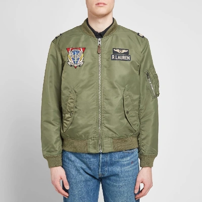 Shop Polo Ralph Lauren Ma-1 Patch Bomber Jacket In Green