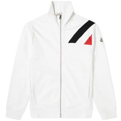 Shop Moncler Zip Through Tricolore Logo Track Top In White