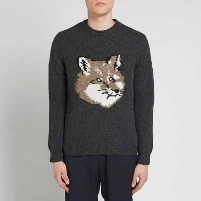 Shop Maison Kitsuné Fox Head Knit In Grey