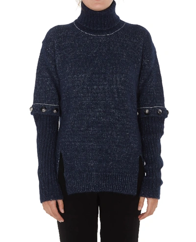 Shop Chloé Sweater With Buttoned Sleeves In Navy