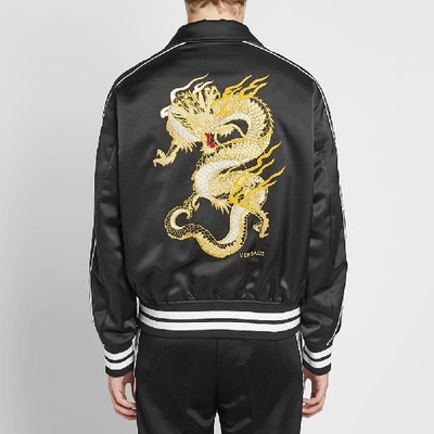 Shop Versace Medusa & Dragon Varsity Jacket In Black
