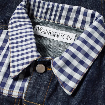Shop Jw Anderson Gingham Patchwork Denim Jacket In Blue