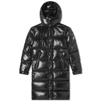 Shop Moncler Hanoverian Long Hooded Down Jacket In Black