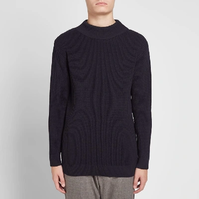 Shop S.n.s Herning S.n.s. Herning Fender Rib High Neck Crew Knit In Blue