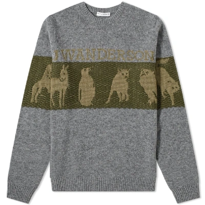 Shop Jw Anderson Animal Logo Intarsia Crew Knit In Grey