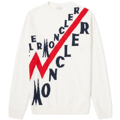 Shop Moncler Logo Instarsia Crew Knit In White