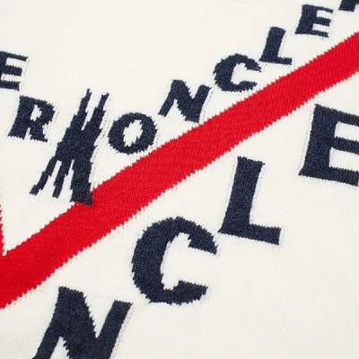Shop Moncler Logo Instarsia Crew Knit In White
