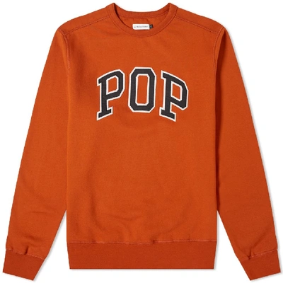 Shop Pop Trading Company Pop Trading Company Arch Logo Crew Sweat In Orange