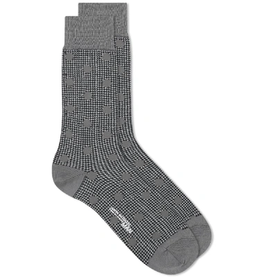 Shop Junya Watanabe Man Houndstooth Dot Sock In Grey